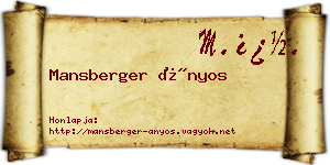 Mansberger Ányos névjegykártya